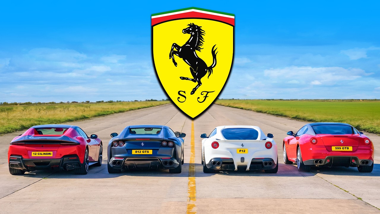 New Ferrari 12C v 812 v F12 v 599: V12 DRAG RACE