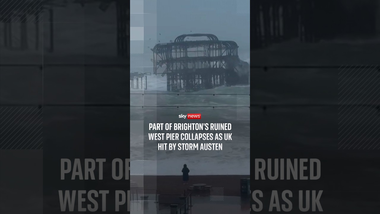 Part of Brighton’s ruined West Pier collapses as UK hit by Storm Austen