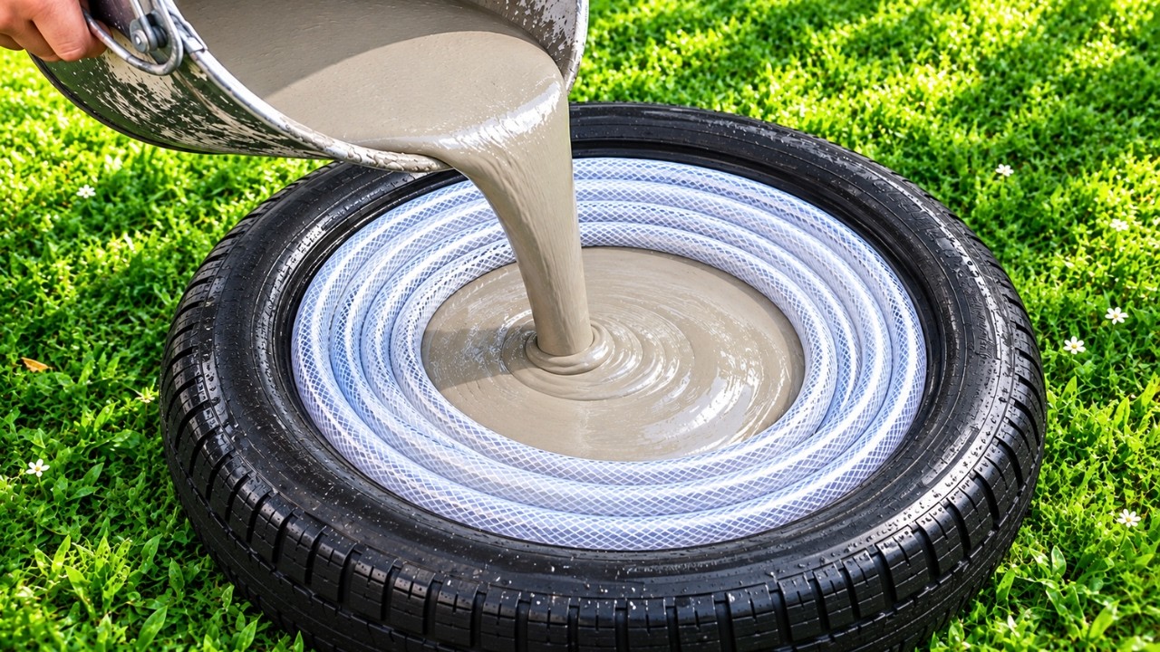 Pour Cement into Plastic Pipe & Tire, Transforming Unique Coffee table