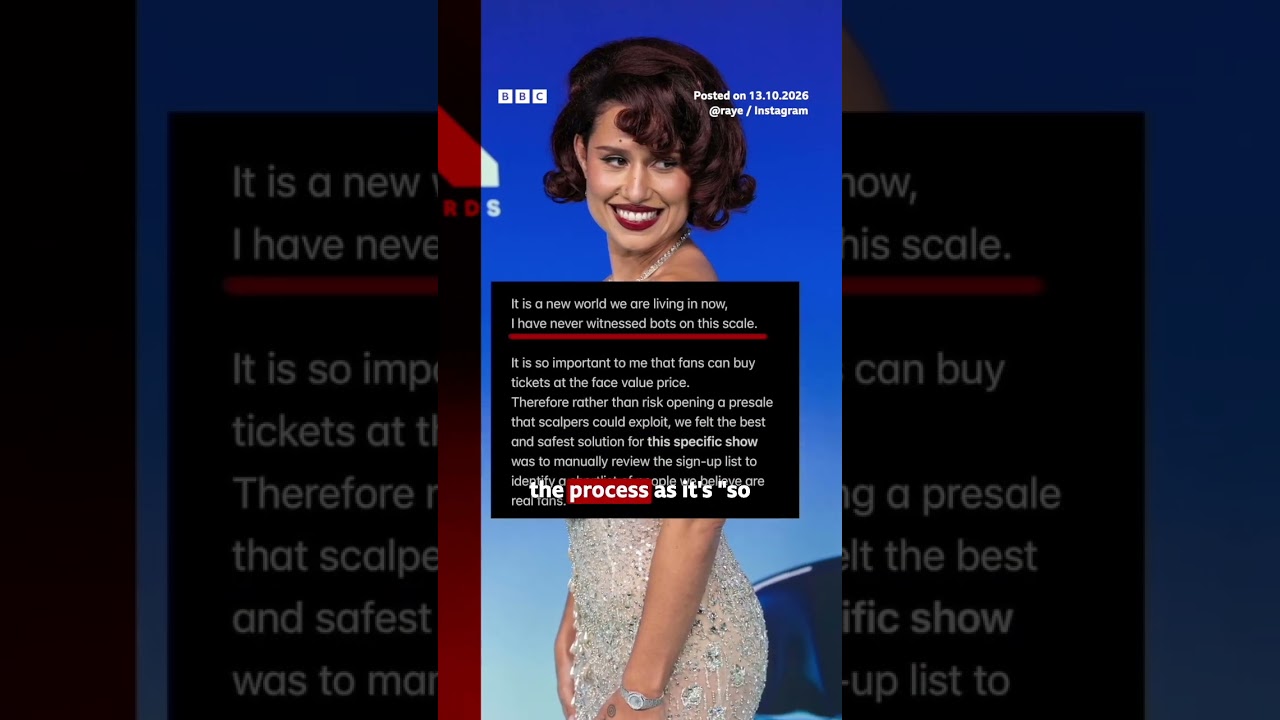 Raye hits back at ticket touts who ‘overwhelmed’ sign-up for London show. #Raye #London #BBCNews