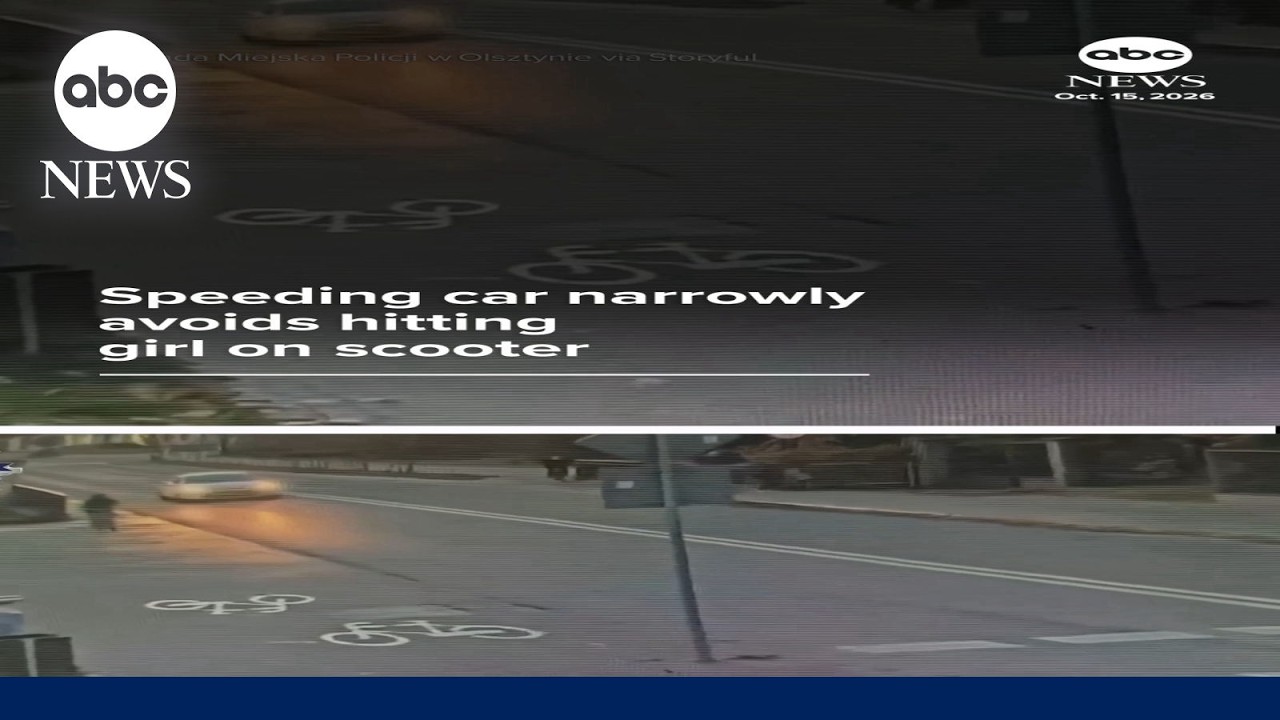 Speeding car narrowly avoids hitting girl on scooter