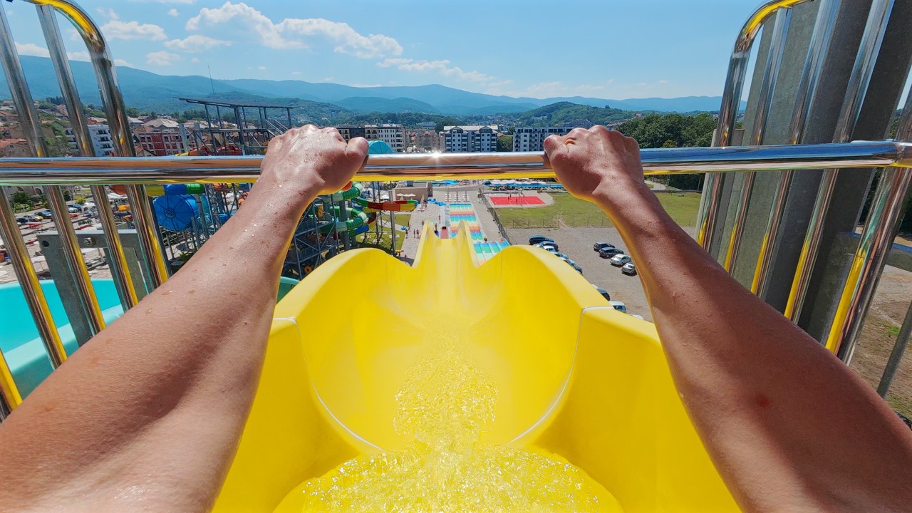 Yellow Kamikaze Slide at Aqua Park Raj 🇷🇸